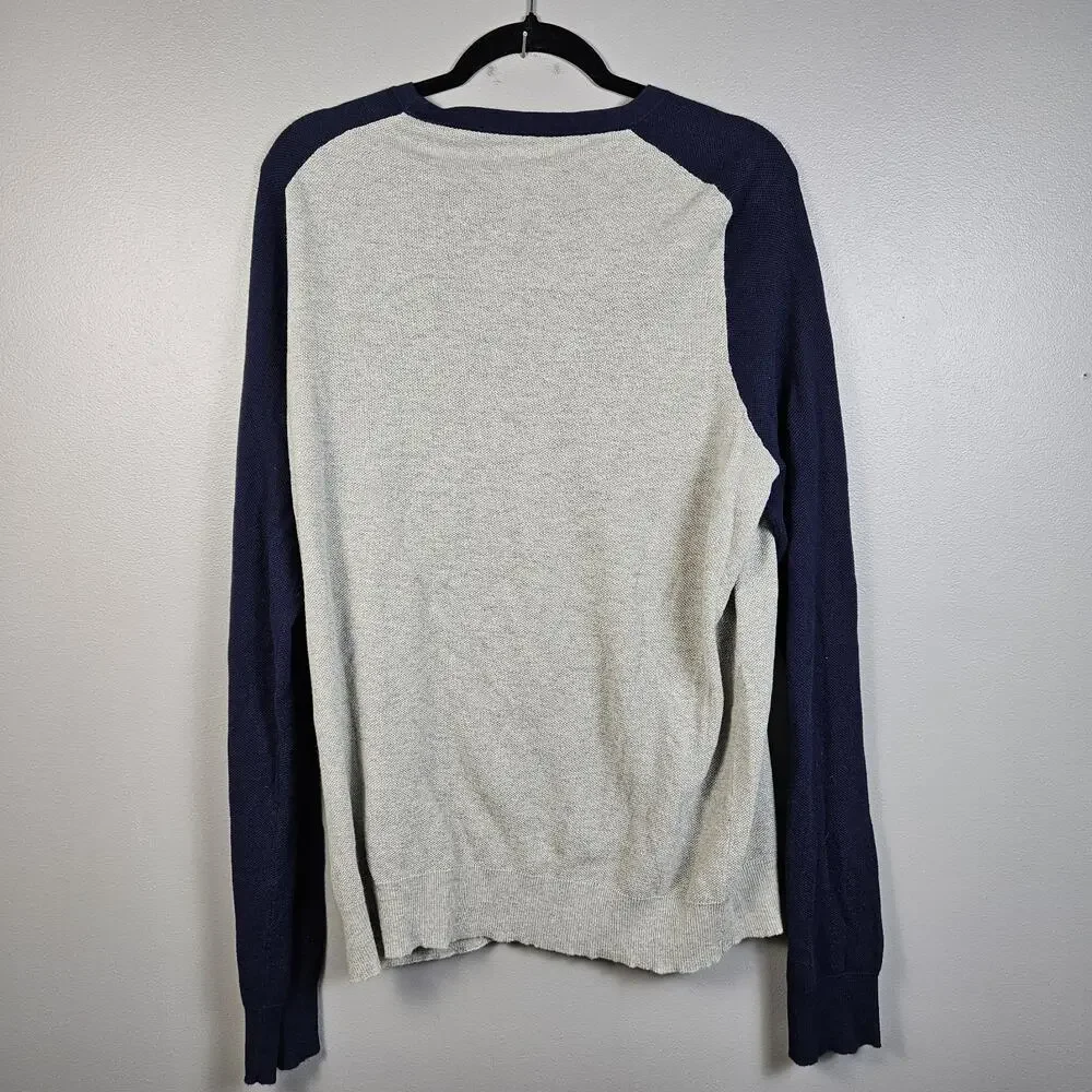 J.Crew Men’s Cotton Cashmere Piqué‎ Raglan Baseball Sweater Navy Gray